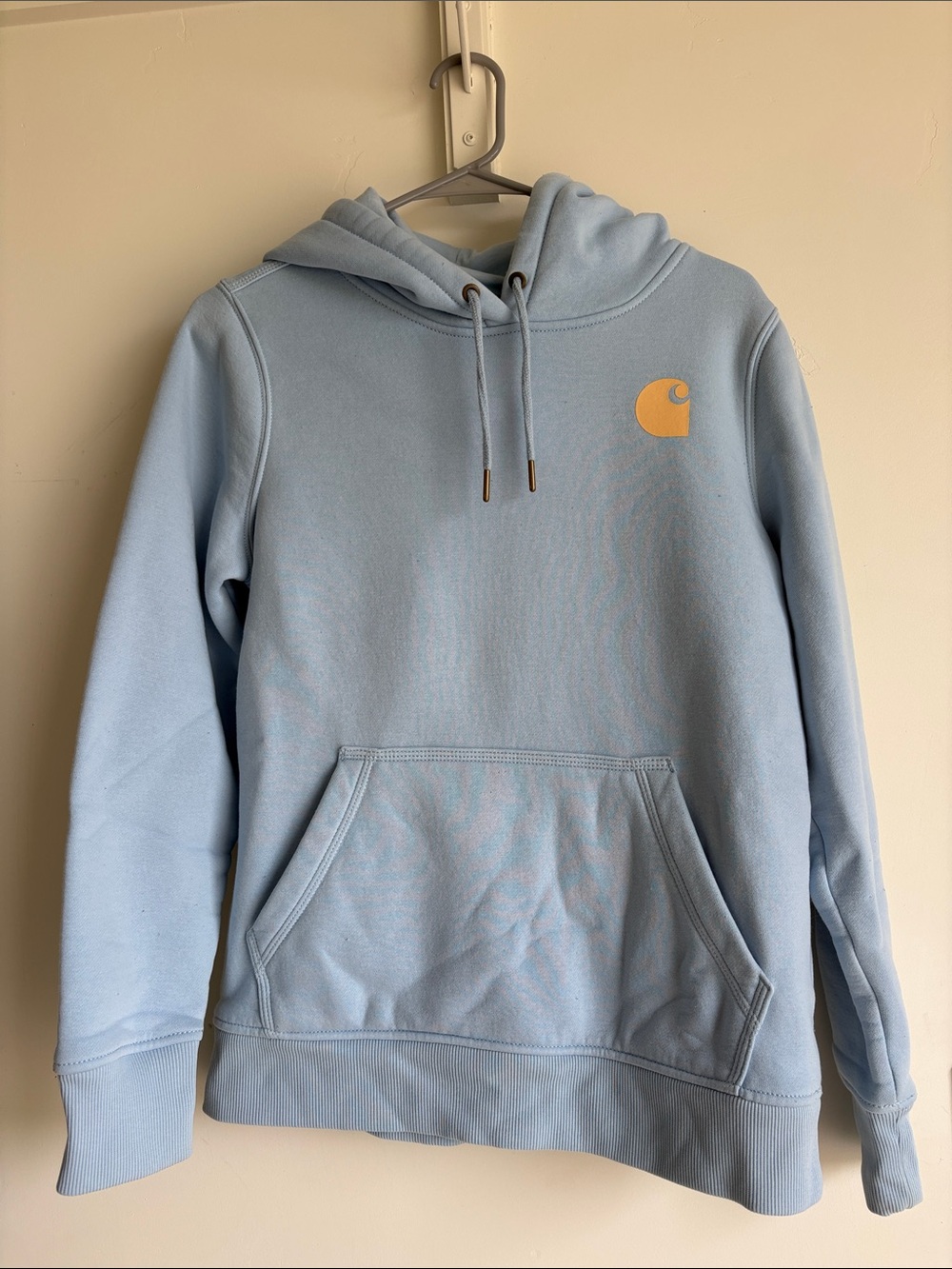 Carhartt WIP Pale Blue Crewneck Hoodie with Yellow Logo
